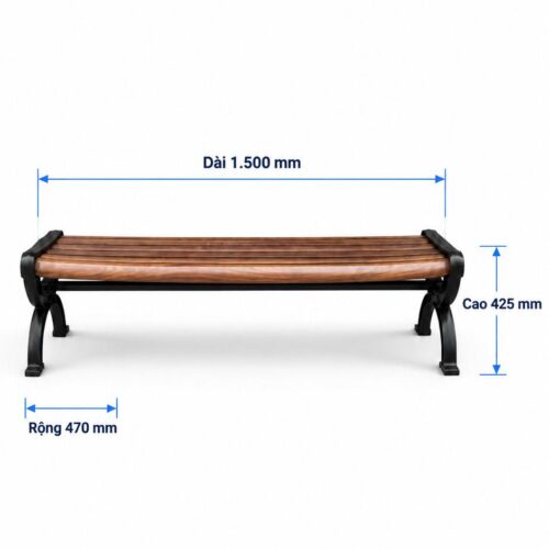 Kích thước ghế băng không tựa GEV-CV-106-C: dài 1500 mm, rộng 470 mm, cao 425 mm