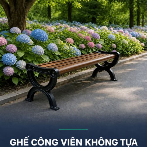 Ghế công viên không tựa GEV-CV-106-C đặt cạnh bồn hoa